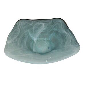 Art Deco Swirling Mint Square Glass Bowl 13" Wide Spain